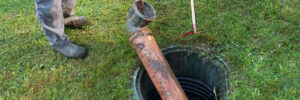 Cleaning and unblocking septic system and draining pipes.