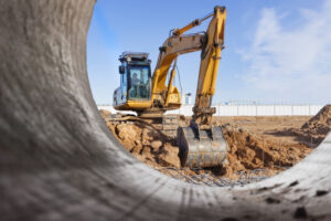 Heavy excavator at the construction site.